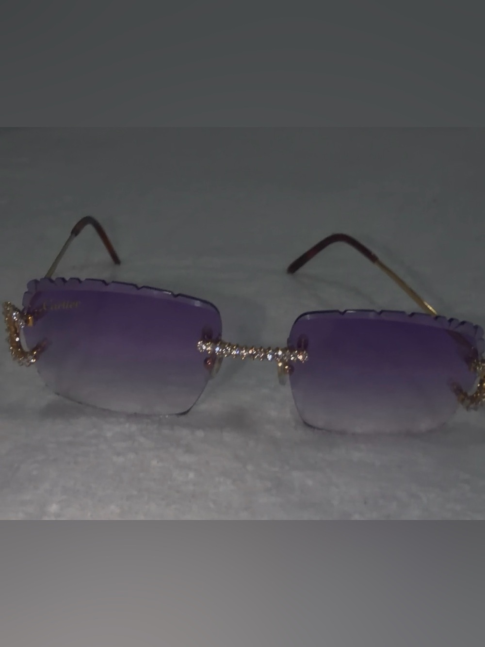 Cartier Rhinestone Accent Rimless Sunglasses - Purple Gradient